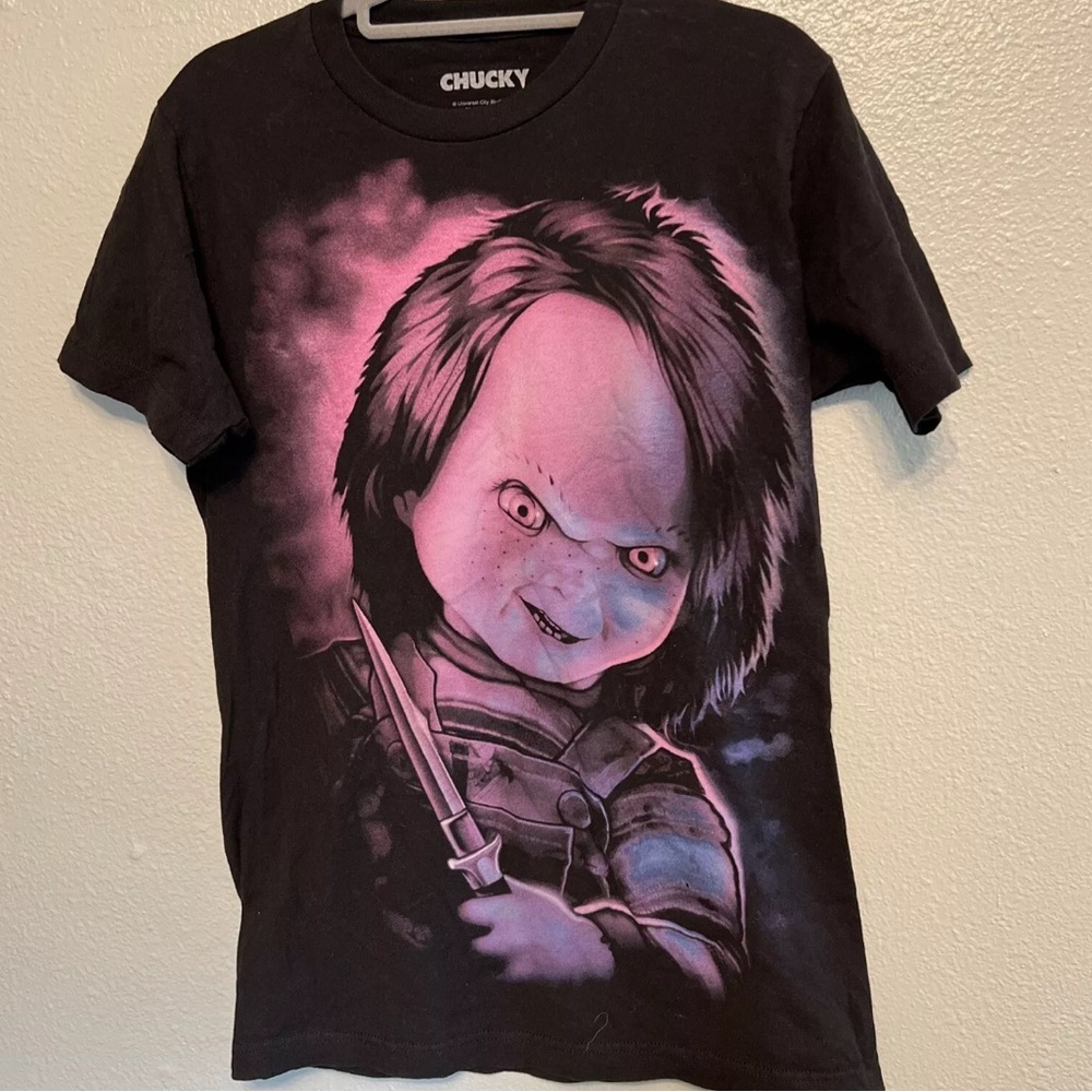 CHUCKY Child’s Play Graphic Black/Purple T-SHIRT Adult SMALL Halloween Worn 1x